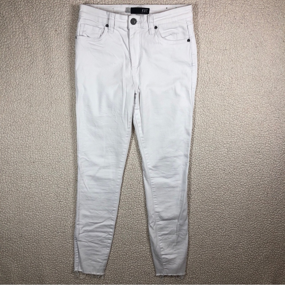 Kut from the Kloth Women’s Connie High Rise Ankle Skinny White Raw Hem S: 2 Jean